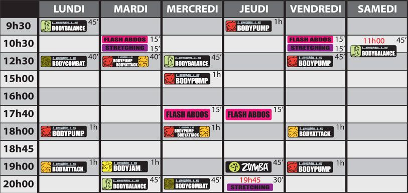 Planning des cours du 15 juillet au 23 août 2014